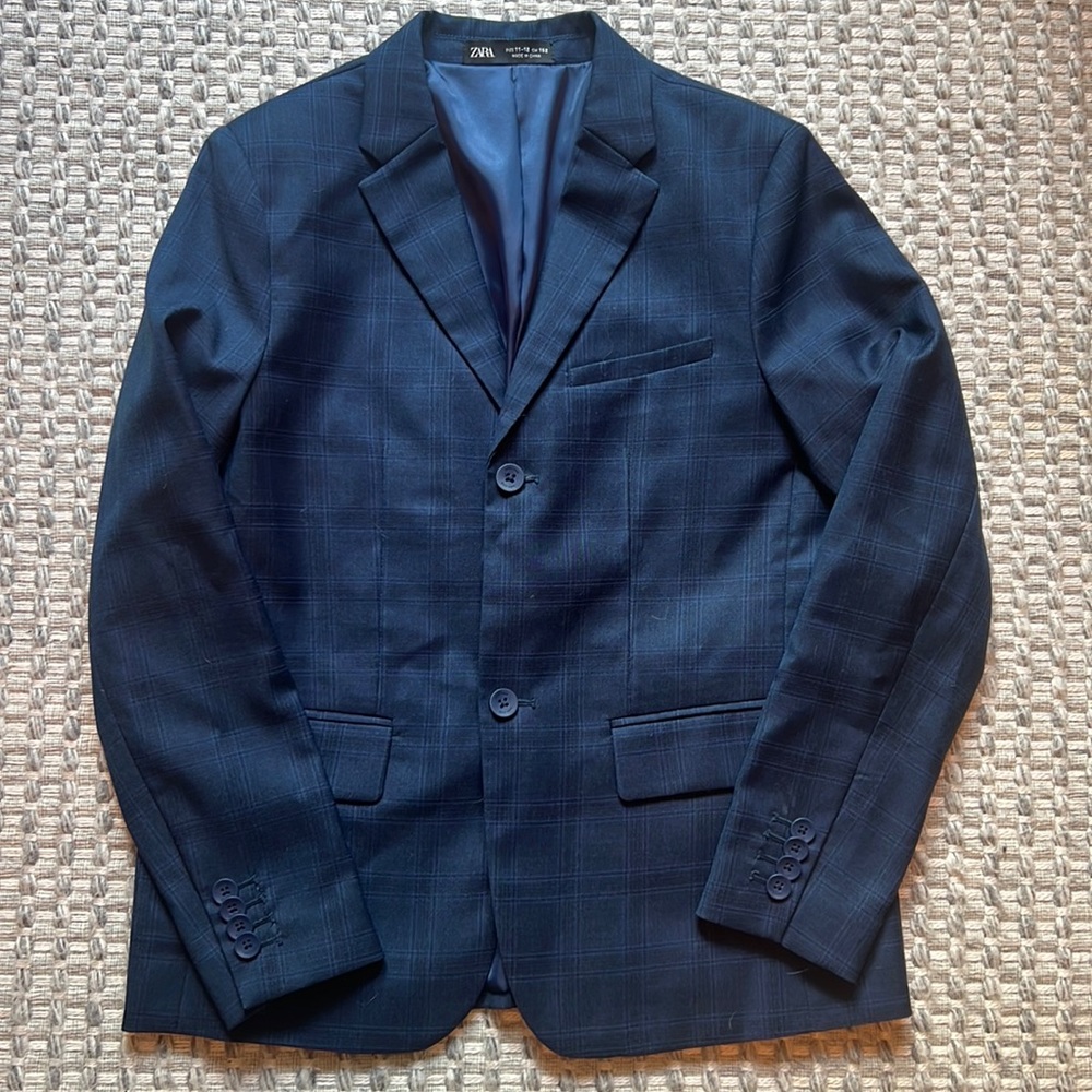 Zara Boy’s Suiting - navy windowpane plaid - size 11/12